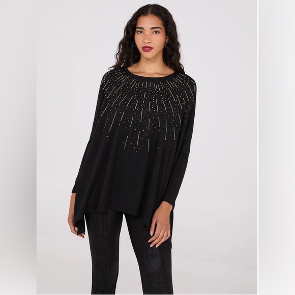 Tops - Rhinestone Handkerchief Hem Tunic Top